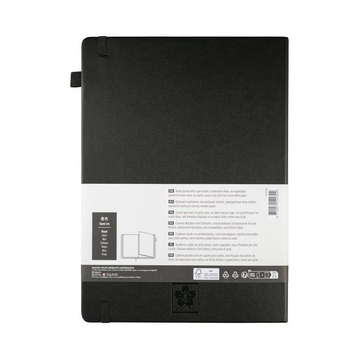 Sakura Cuaderno de tapa dura, papel rayado, tamaño A4, Negro